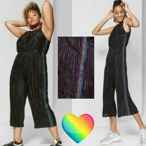 Wild Fable Women's Sleeveless Cropped Bodre Jumpsuit with Rainbow Black